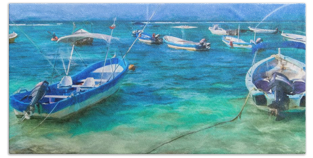 Boats Beach Towel featuring the photograph Fishing Boats by Peggy Hughes