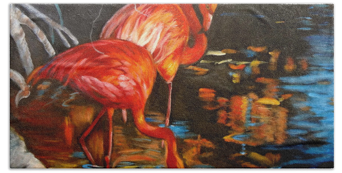 Flamingo Beach Towel featuring the painting Flamingo by Jenny Lee