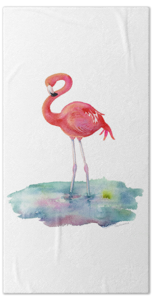 Flamingo Beach Towel featuring the painting Flamingo Pose by Amy Kirkpatrick