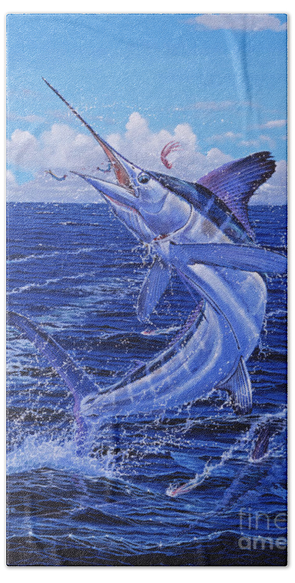 White Marlin Beach Towel featuring the painting Flat Line Off0077 by Carey Chen