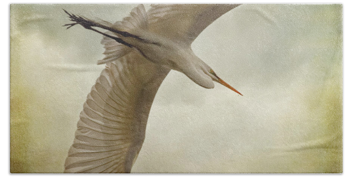 Egret Beach Towel featuring the photograph Flight of the Egret by Priscilla Burgers