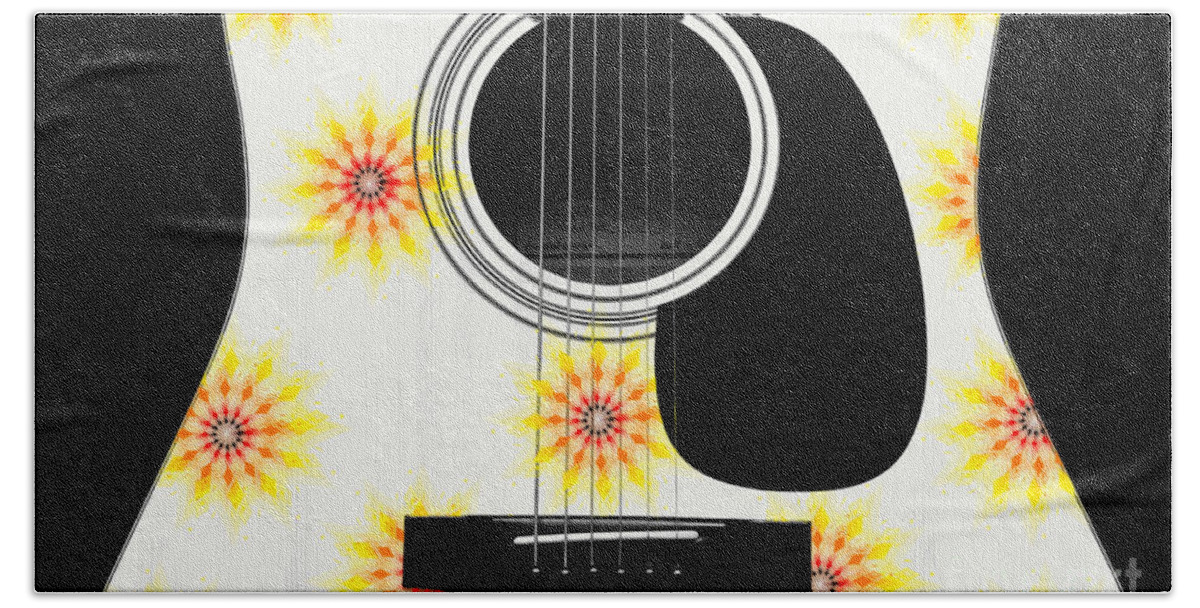 Abstract Beach Towel featuring the digital art Floral Abstract Guitar 9 by Andee Design