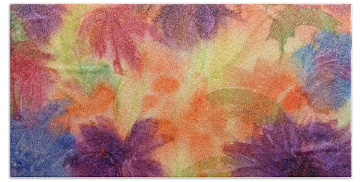 Floral Beach Towel featuring the painting Floral Fantasy by Ellen Levinson