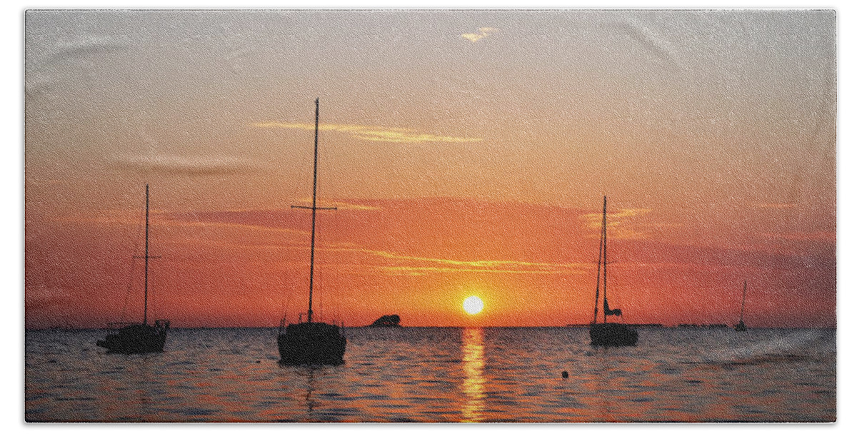 Florida Beach Towel featuring the photograph Florida Sailboat Sunset by Bill Cannon