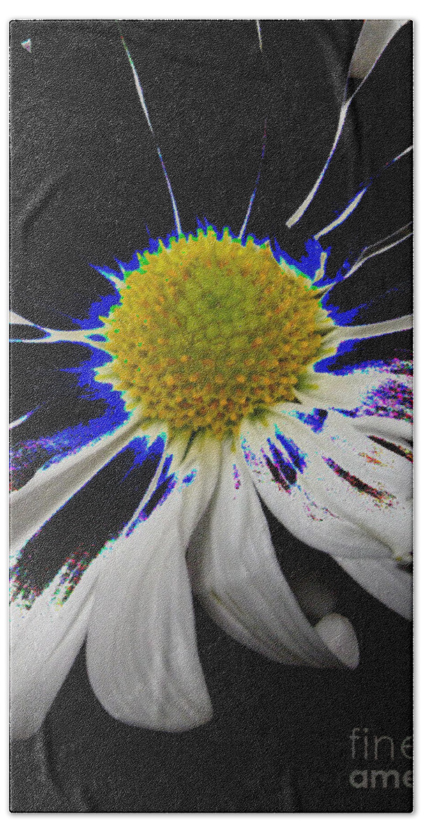 Flower Beach Sheet featuring the digital art Art. White-Black-Yellow Flower 2c10 by Oksana Semenchenko