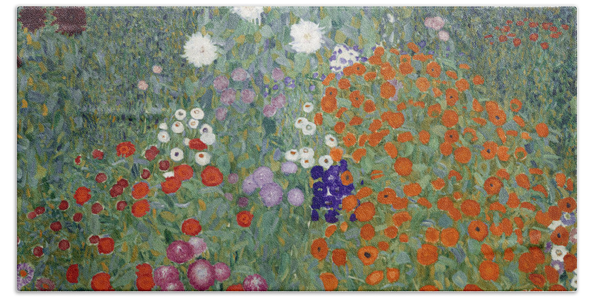 Klimt Beach Towel featuring the painting Flower Garden by Gustav Klimt