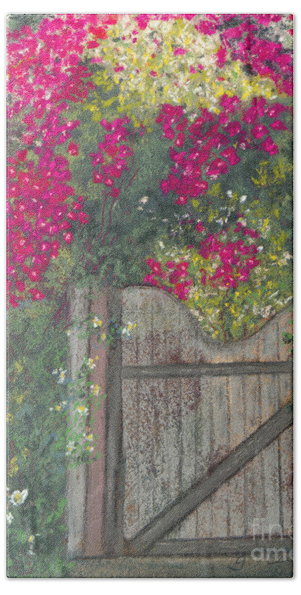 Flowering Vine Beach Towel featuring the painting Flowering Gateway by Ginny Neece