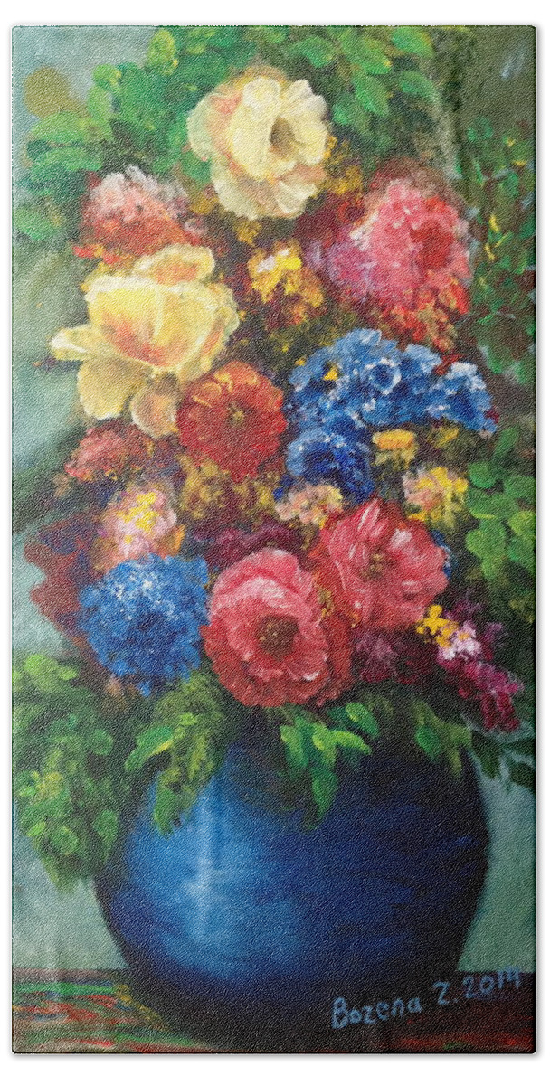 Flowers Beach Towel featuring the painting Flowers by Bozena Zajaczkowska