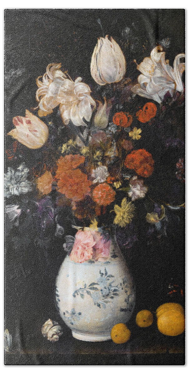 Judith Leyster Beach Towel featuring the painting Flowers Vase by Judith Leyster