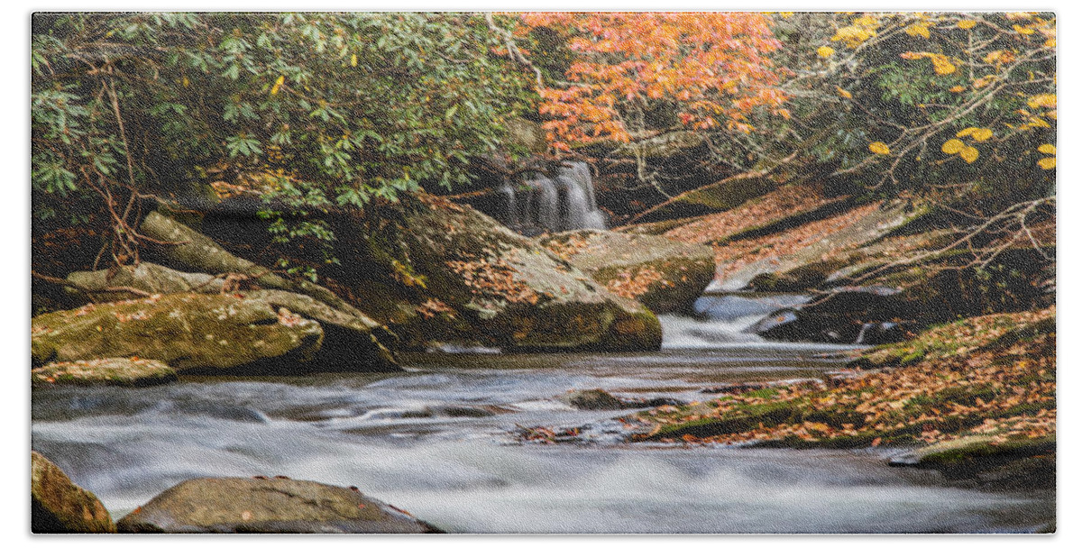 Nc Beach Towel featuring the photograph Flowing Fall Waters by John Haldane