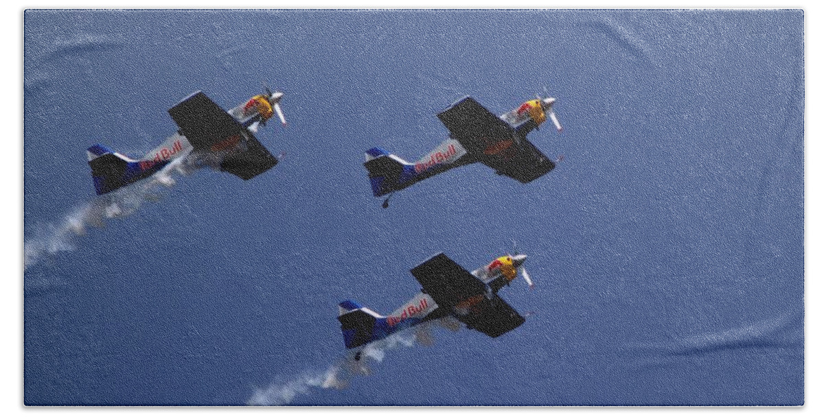 Red Bulls Aerobatics Beach Sheet featuring the photograph Flying Bulls by Ramabhadran Thirupattur