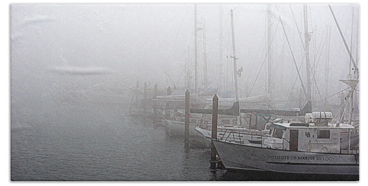 Landscape Beach Sheet featuring the photograph Foggy Morning in Charleston Harbor by AJ Schibig