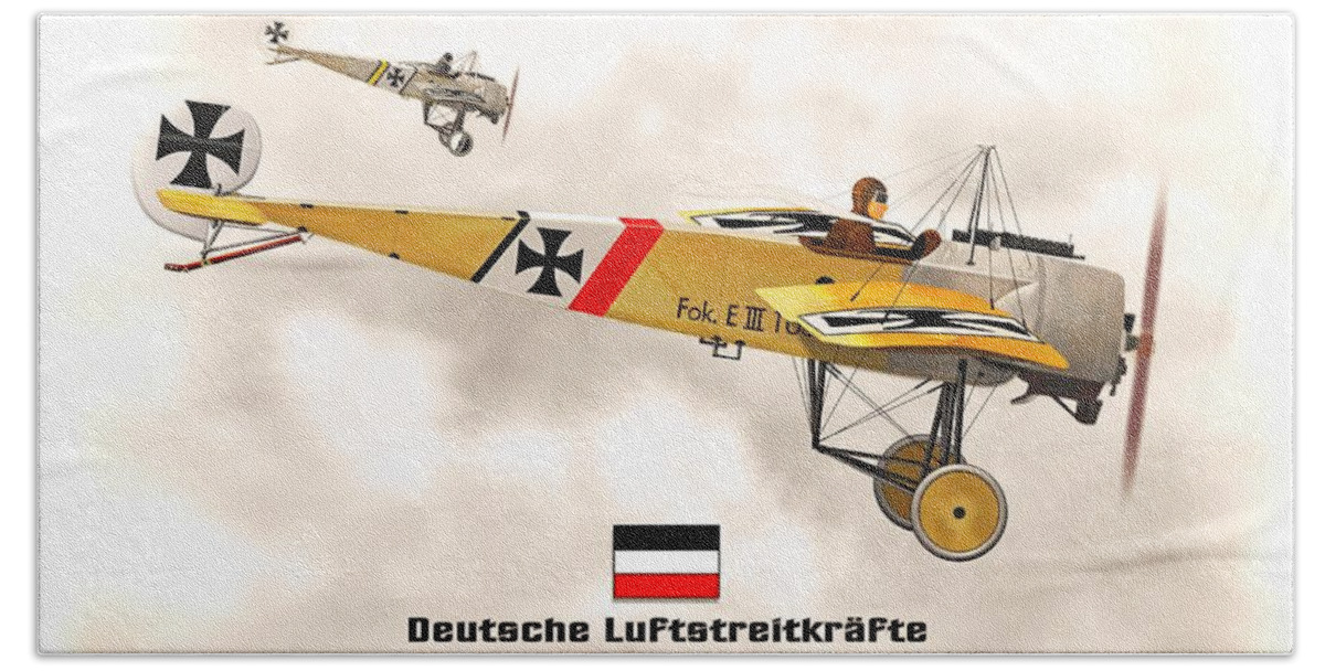 World War 1 Beach Sheet featuring the digital art Fokker Eindecker E3 WW1 Fighter by John Wills