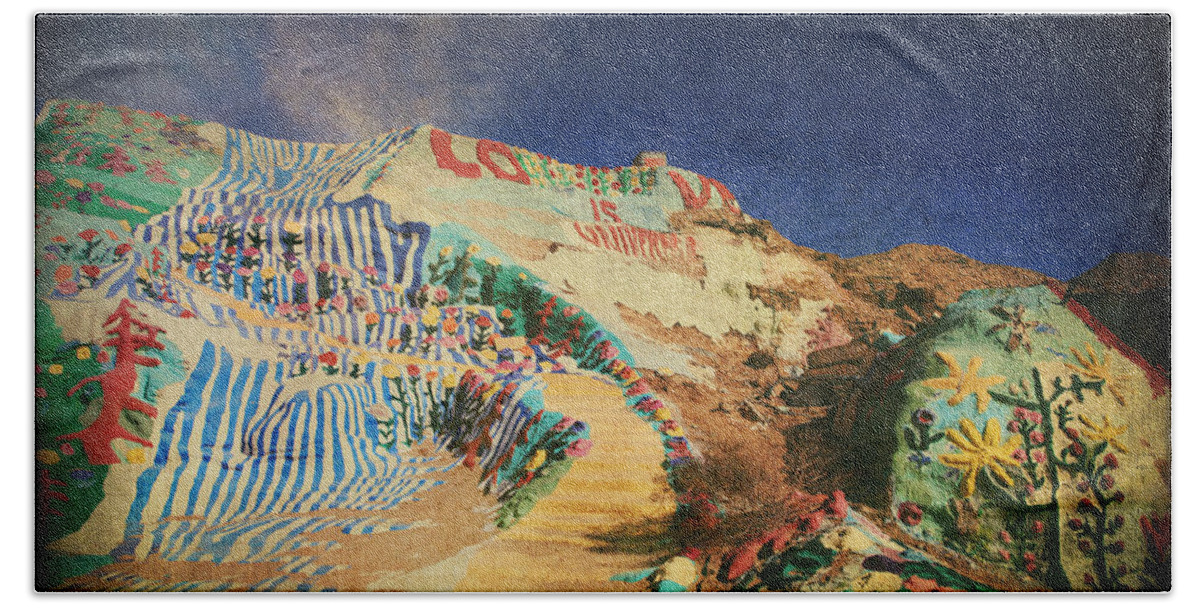 Salvation Mountain Beach Towel featuring the photograph Follow the Yellow Brick Road by Laurie Search