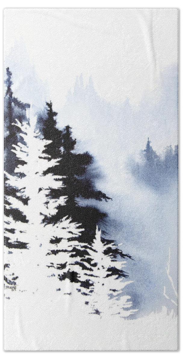 Forest Indigo Beach Towel featuring the painting Forest Indigo by Teresa Ascone