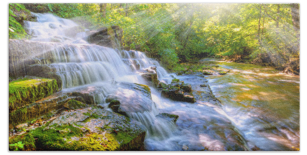 Beautiful Beach Sheet featuring the photograph Forest stream and waterfall by Alexey Stiop
