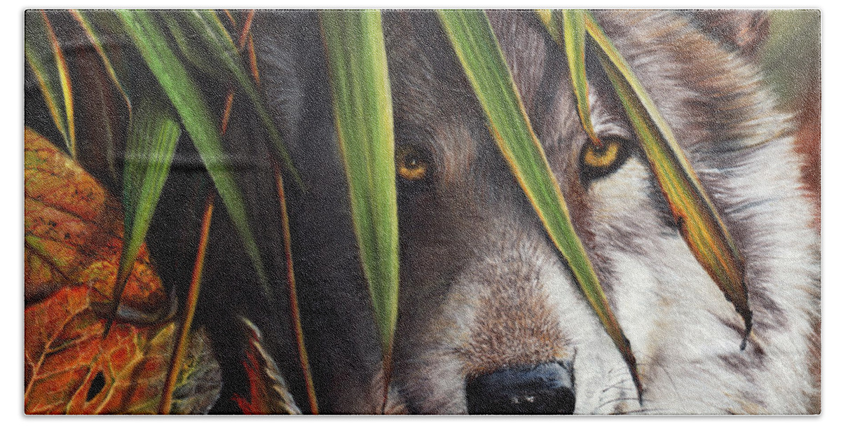Wolf Beach Sheet featuring the pastel Forever Autumn by Peter Williams