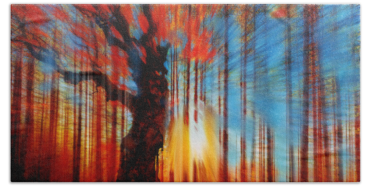 Color Beach Towel featuring the painting Forrest And Light by Tony Rubino