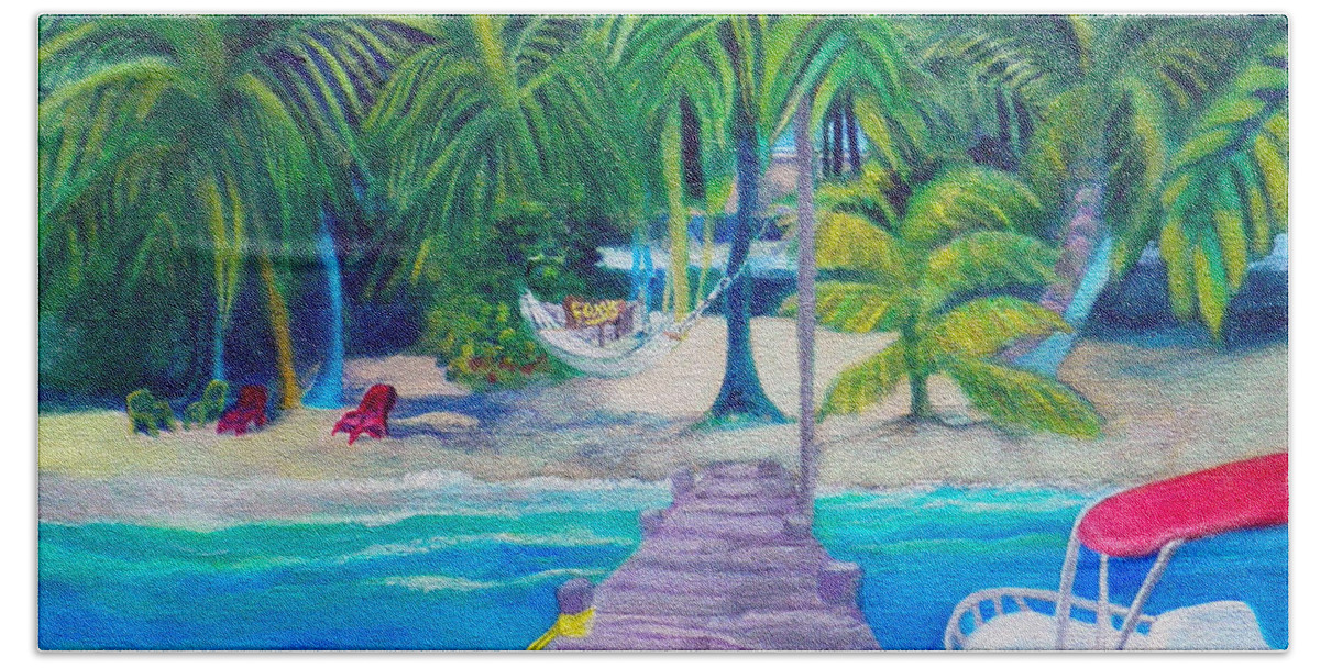 Caribbean Beach Sheet featuring the painting Foxys at Jost by Kandy Cross