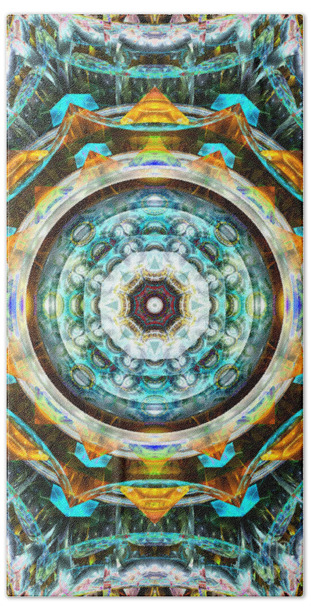 Abstract Beach Towel featuring the digital art Fractal Glass Kaleidoscope by Phil Perkins