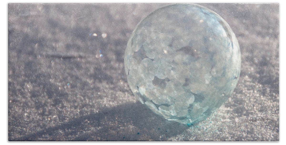 Frozen Bubbles Beach Towel featuring the photograph Freezing Bubble by Cheryl Baxter