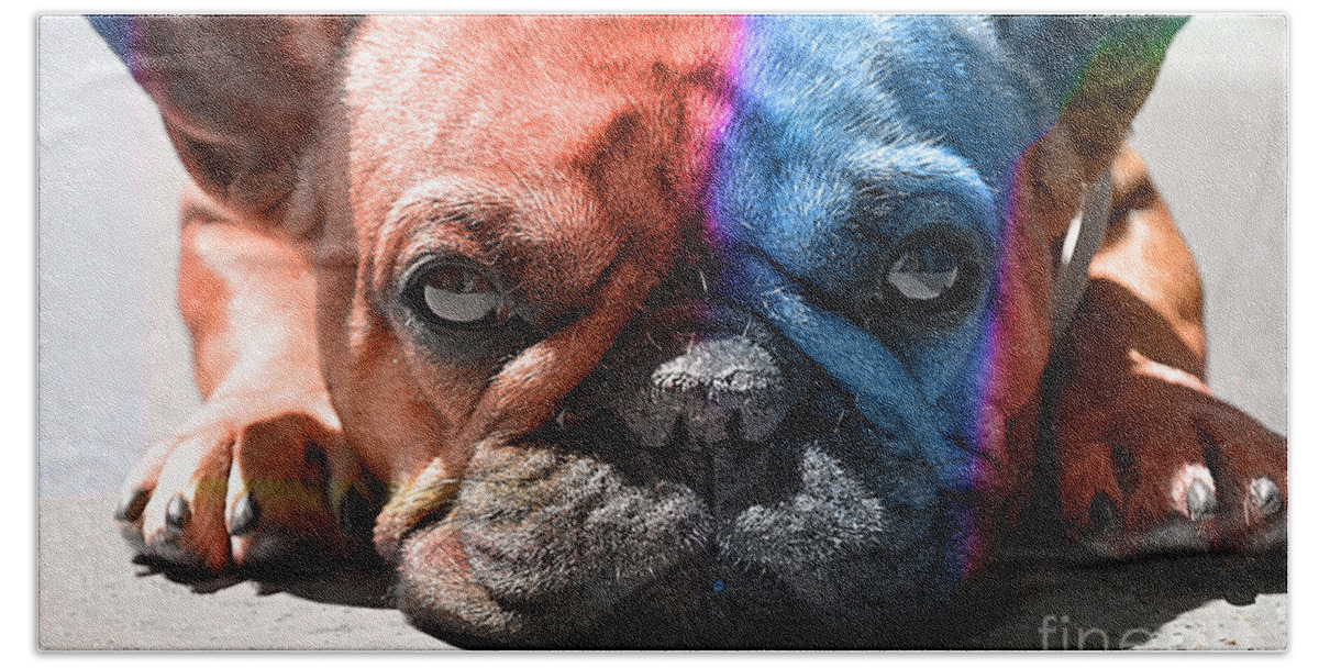 French Bulldog Beach Towel featuring the mixed media French Bulldog by Marvin Blaine