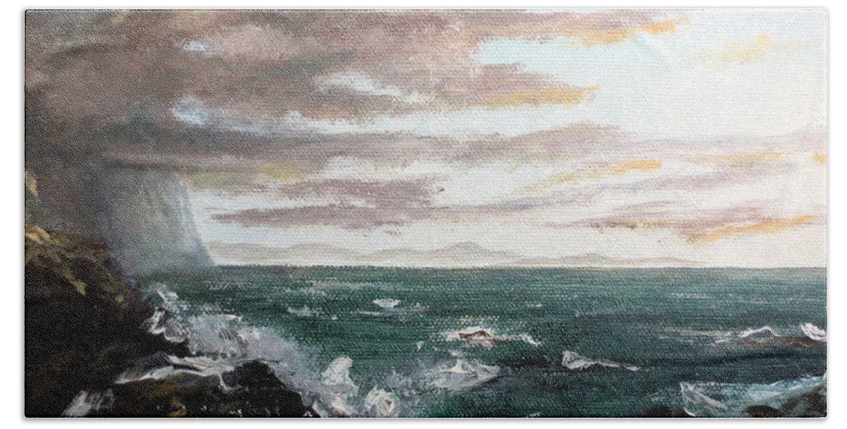 Ocean Beach Sheet featuring the painting Frenchman's Bay by Lee Piper