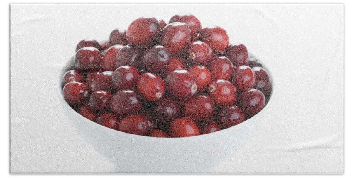 Cranberries Beach Towel featuring the photograph Fresh Cranberries In A White Bowl by Lee Avison