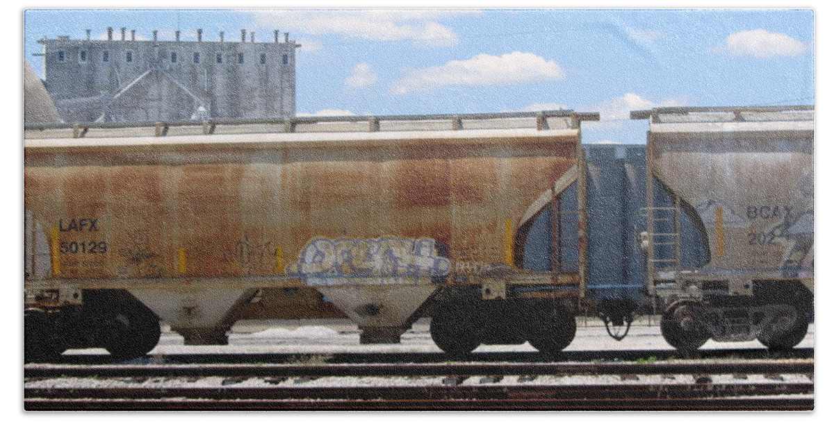 Train Beach Towel featuring the photograph Frieght Train Cars 7 by Anita Burgermeister