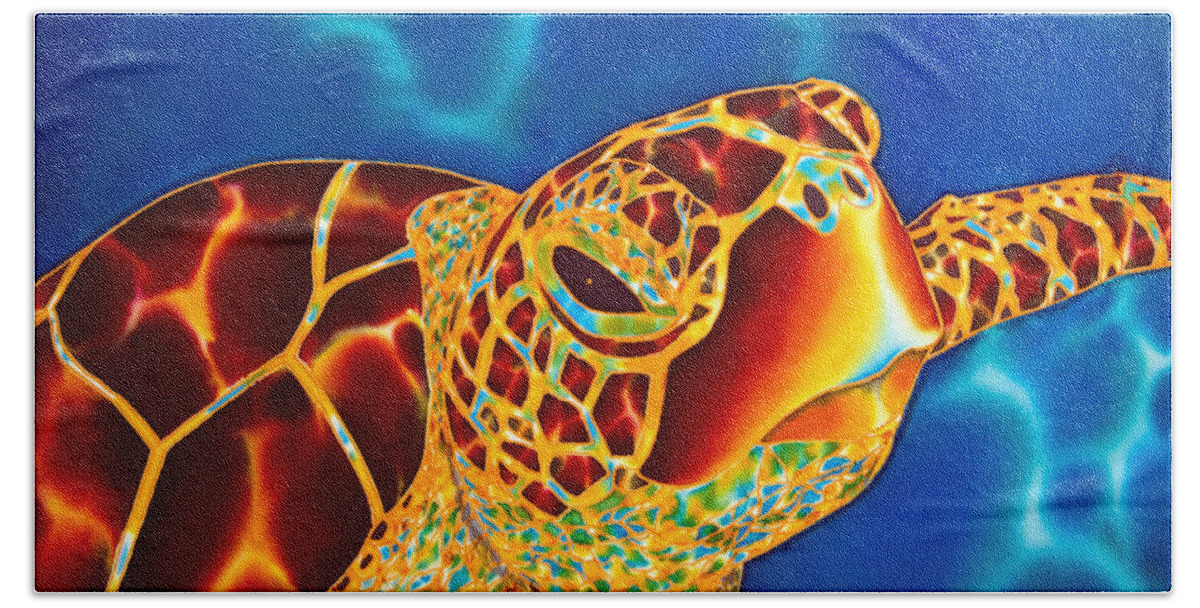 Sea Turtle Beach Towel featuring the painting Friendly Encounter by Daniel Jean-Baptiste