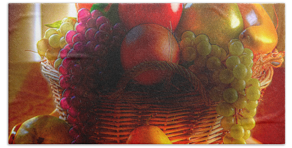 Still Life Beach Towel featuring the photograph Fruit Basket by Kathy Baccari