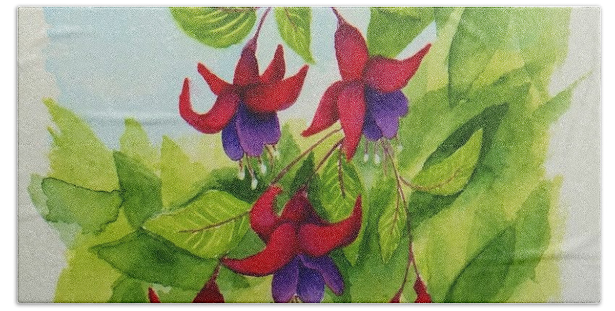 Print Beach Sheet featuring the painting Fuchsias by Katherine Young-Beck