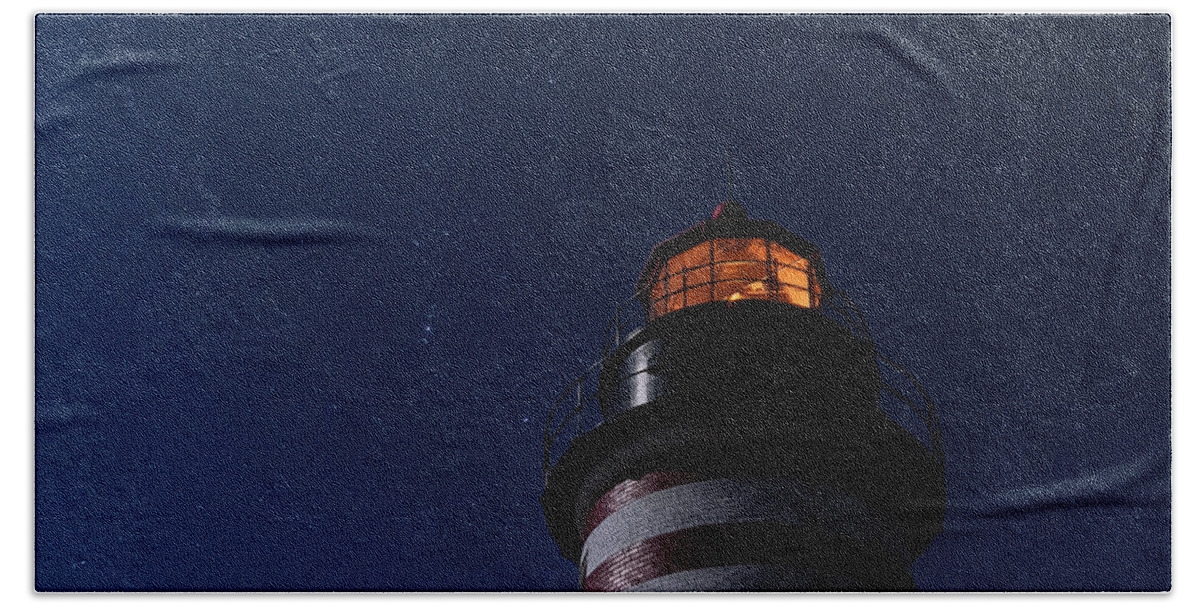 West Quoddy Head Lighthouse Beach Towel featuring the photograph Full Moon on Quoddy by Marty Saccone