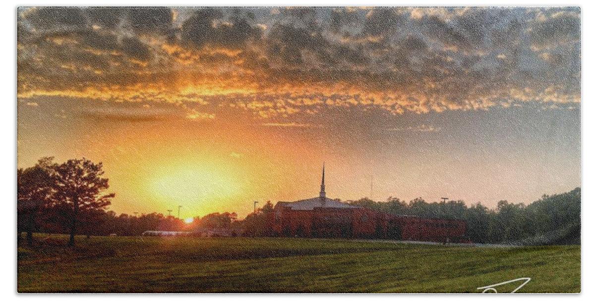 Landscape Beach Towel featuring the photograph FUMC Sunset by David Zarecor