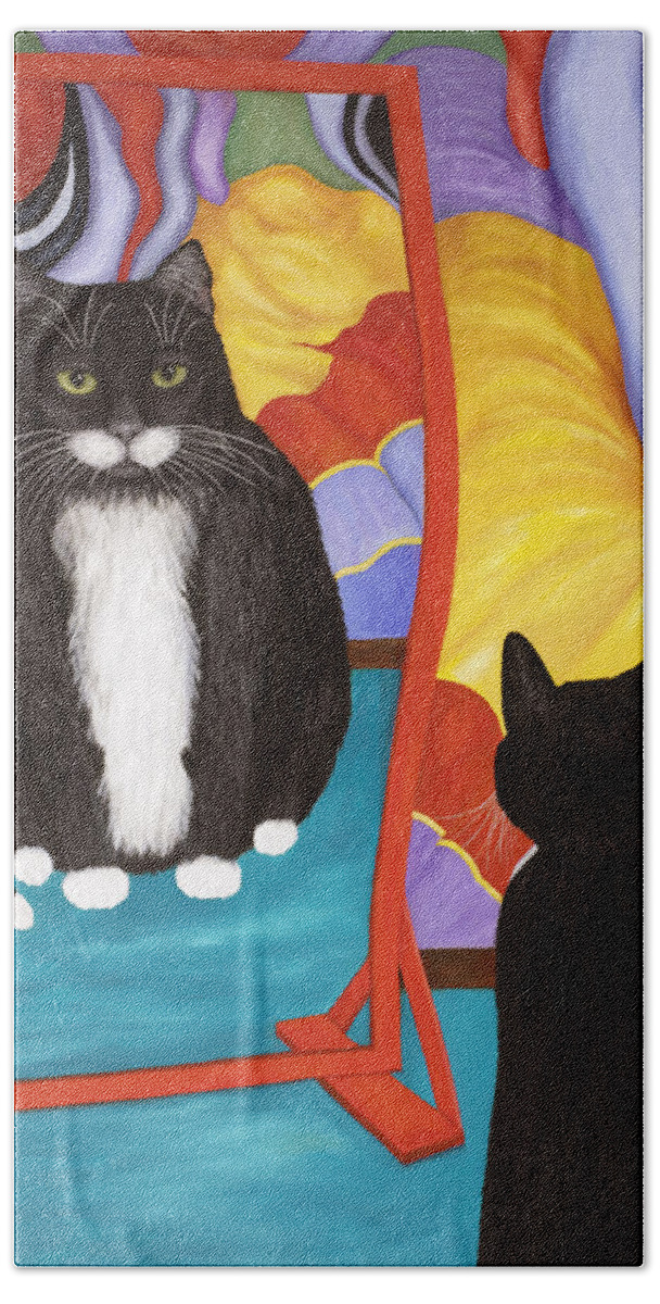 Cat Art Beach Towel featuring the painting Fun House Fat Cat by Karen Zuk Rosenblatt