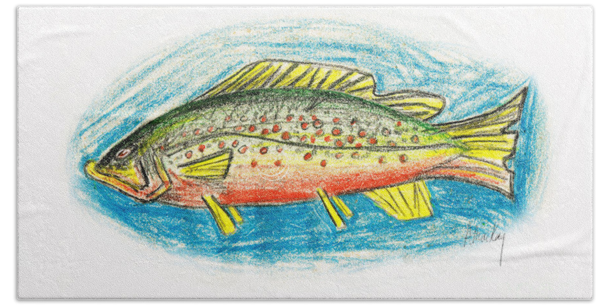 Trout Beach Sheet featuring the mixed media Funky Trout by Art MacKay