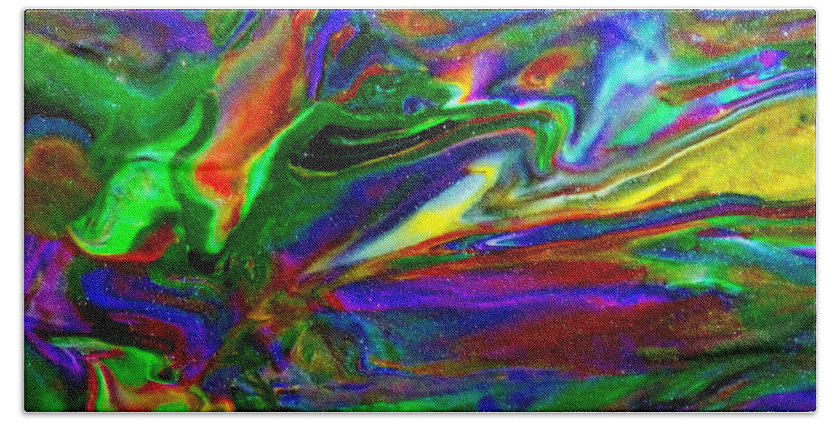Abstract Beach Sheet featuring the mixed media Galactic Storm by Deborah Stanley