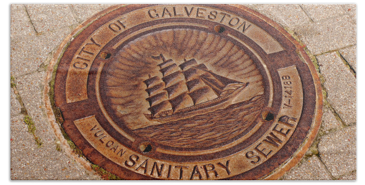 Manhole Cover Beach Towel featuring the photograph Galveston Texas Manhole Cover by Connie Fox