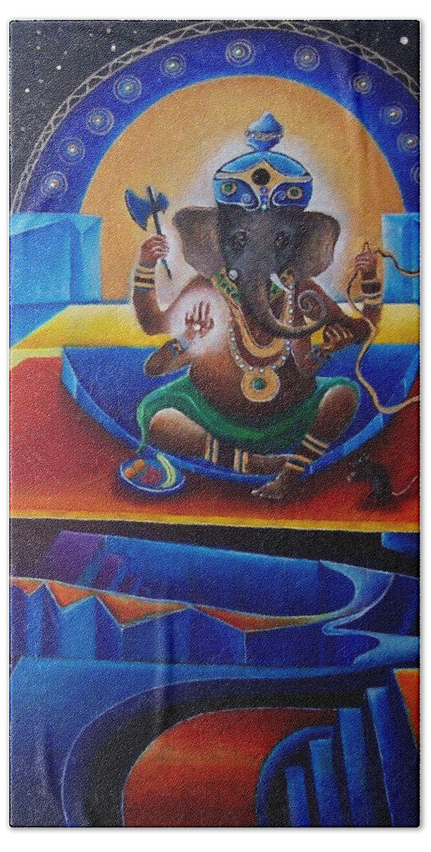 Ganesha Beach Sheet featuring the painting Ganesha by Wolfgang Schweizer