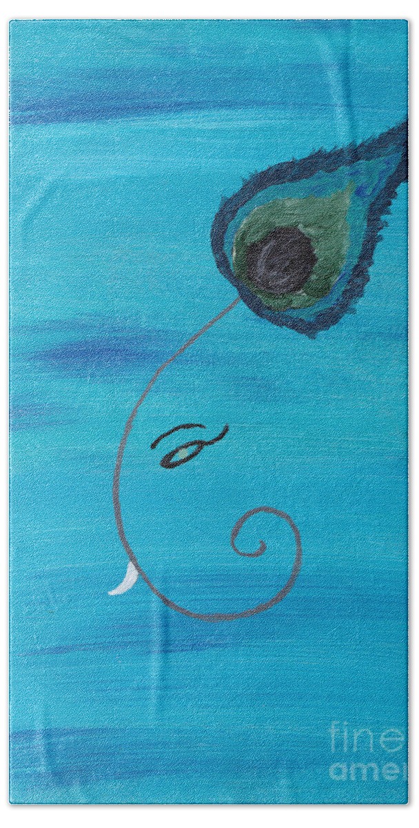 Peacock Beach Towel featuring the painting Ganpati-Peacock by Melissa Vijay Bharwani