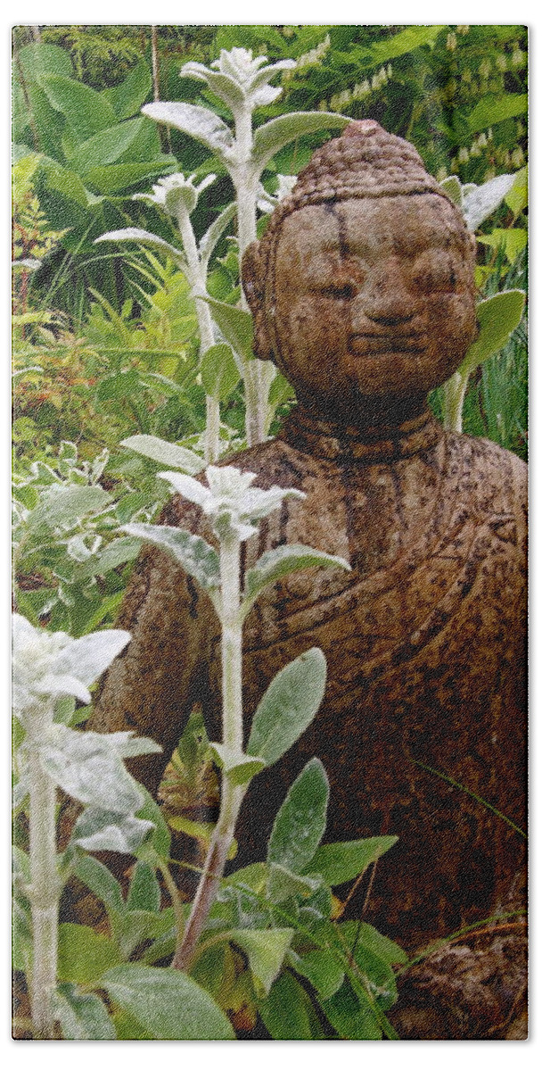 Garden Beach Towel featuring the photograph Garden Buddha by Alicia Kent