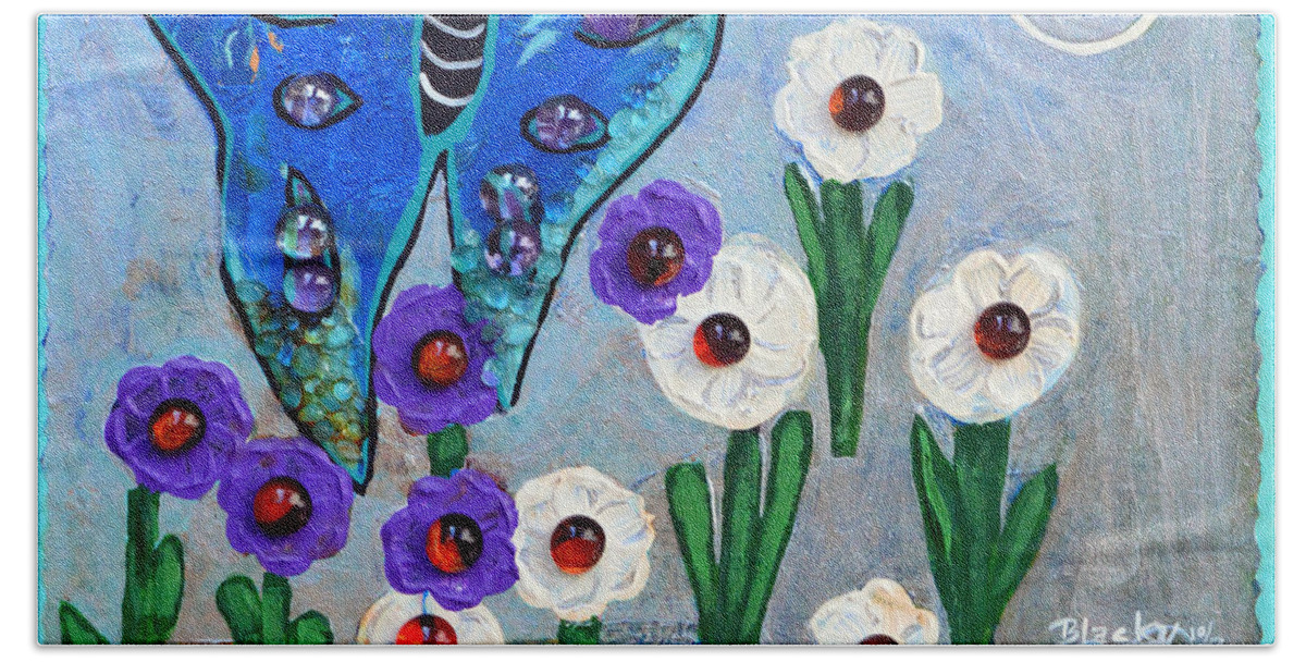 Butterfly Beach Towel featuring the mixed media Garden Of The Full Moon by Donna Blackhall