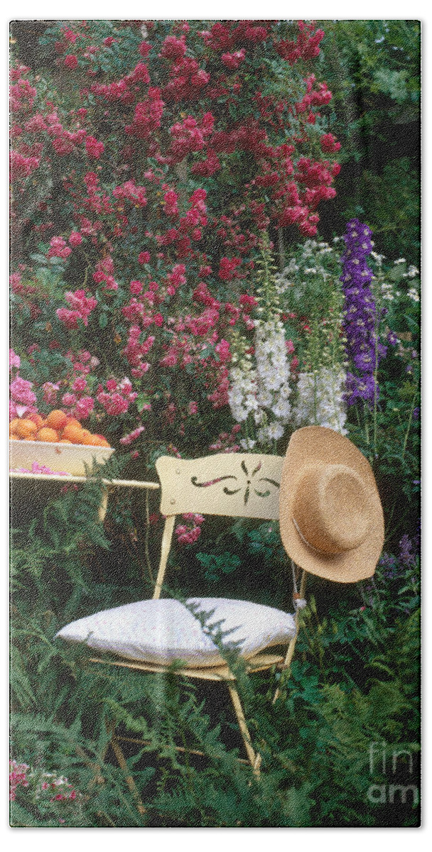 Plant Beach Towel featuring the photograph Garden With Chair by Hans Reinhard