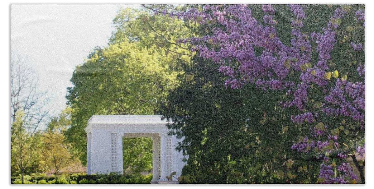 Red Bud Tree Beach Towel featuring the photograph Gazebo with Redbud by Laurie Eve Loftin