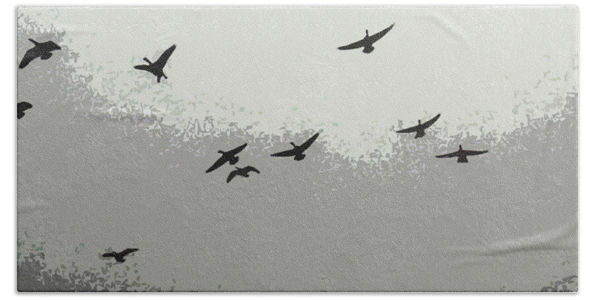 Grey Beach Sheet featuring the photograph Geese in Sillouehette by Nina Silver