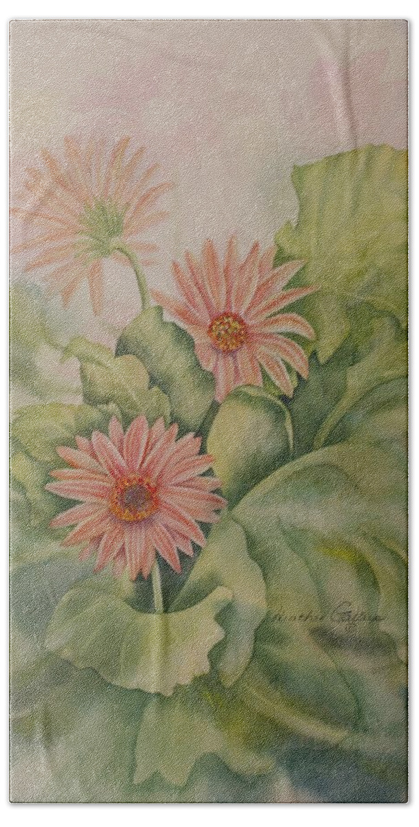 Gerbera Beach Towel featuring the painting Gerbera by Heather Gallup