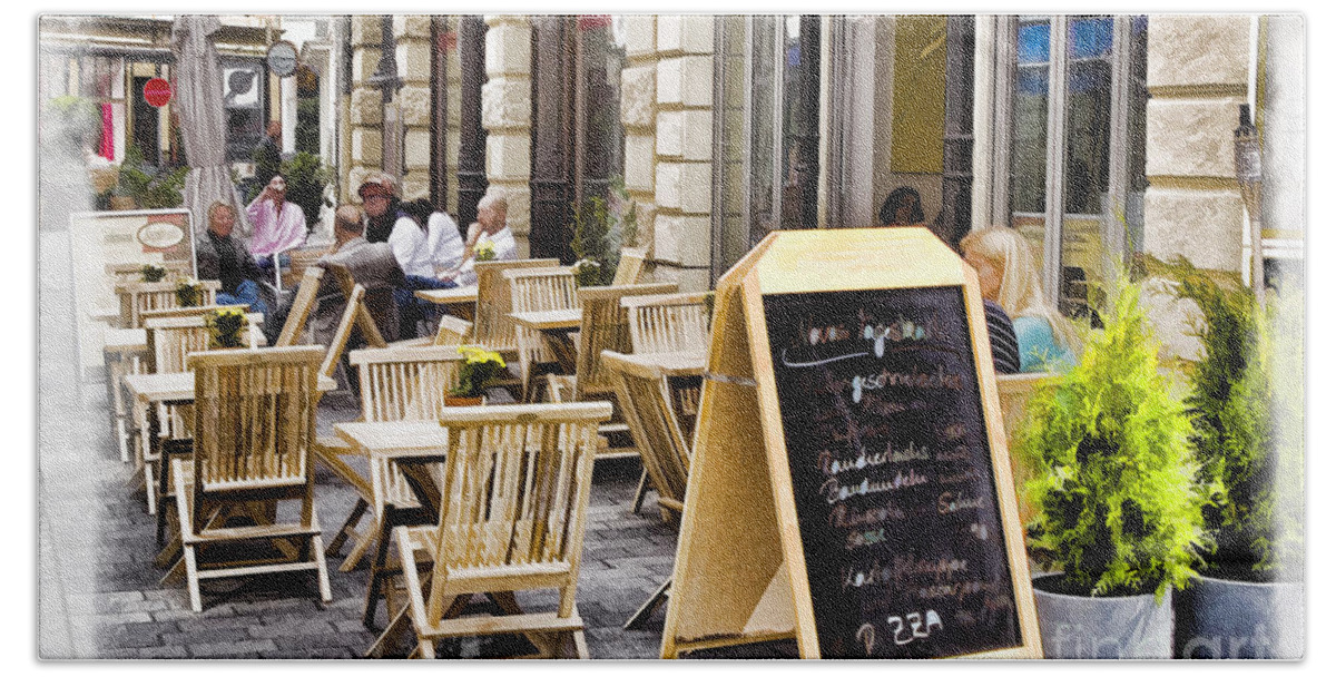 Germany Beach Towel featuring the photograph German Sidewalk Cafe by Timothy Hacker