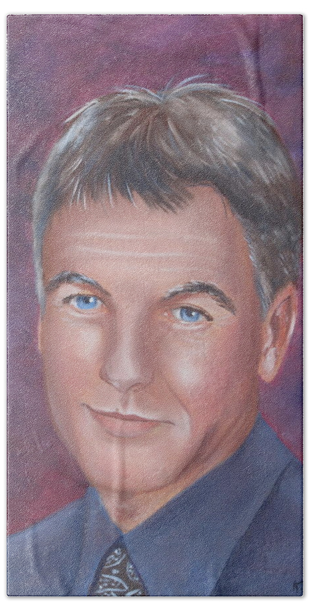 Portraits Beach Towel featuring the painting Gibbs of NCIS by Kathie Camara
