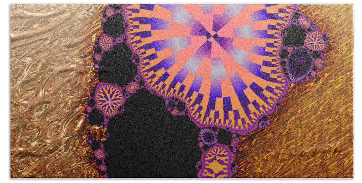 Pink Beach Towel featuring the digital art Gilded Fractal 6 by Ann Stretton