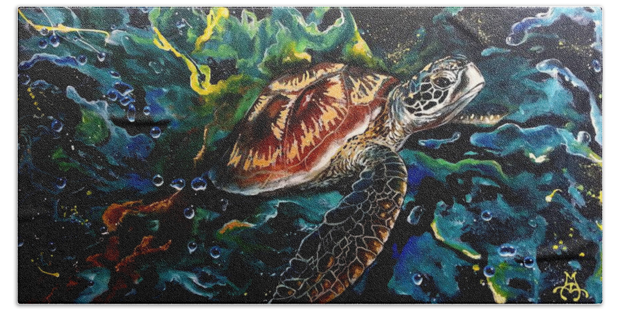 Turtle Beach Towel featuring the painting Gilded Spirit by Marco Aguilar